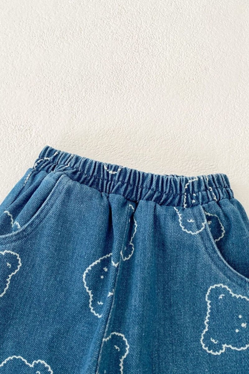 Baby Embroidered Bear Denim Two-Piece Set