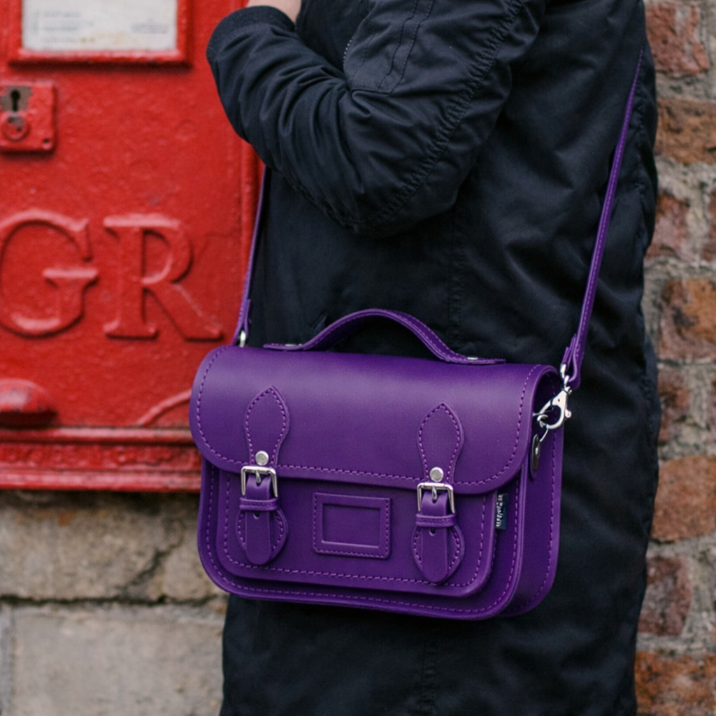 Leather Midi Satchel - Purple