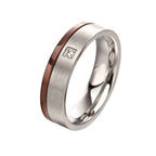 Fred Bennett Brushed Steel Ring with IP detail and CZ