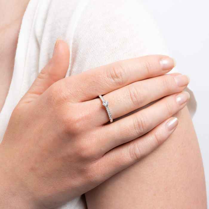 Diamonfire Six Claw Solitaire Ring with Pave Shoulders