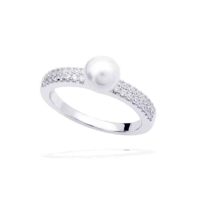 Diamonfire Shell Pearl Ring with Zirconia Shoulders