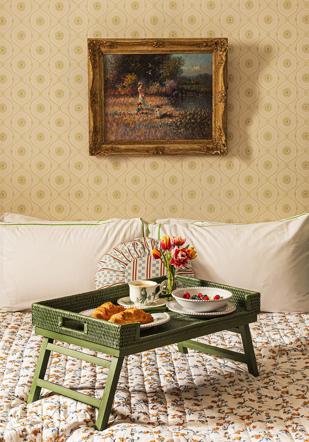Rattan Breakfast Tray - Green