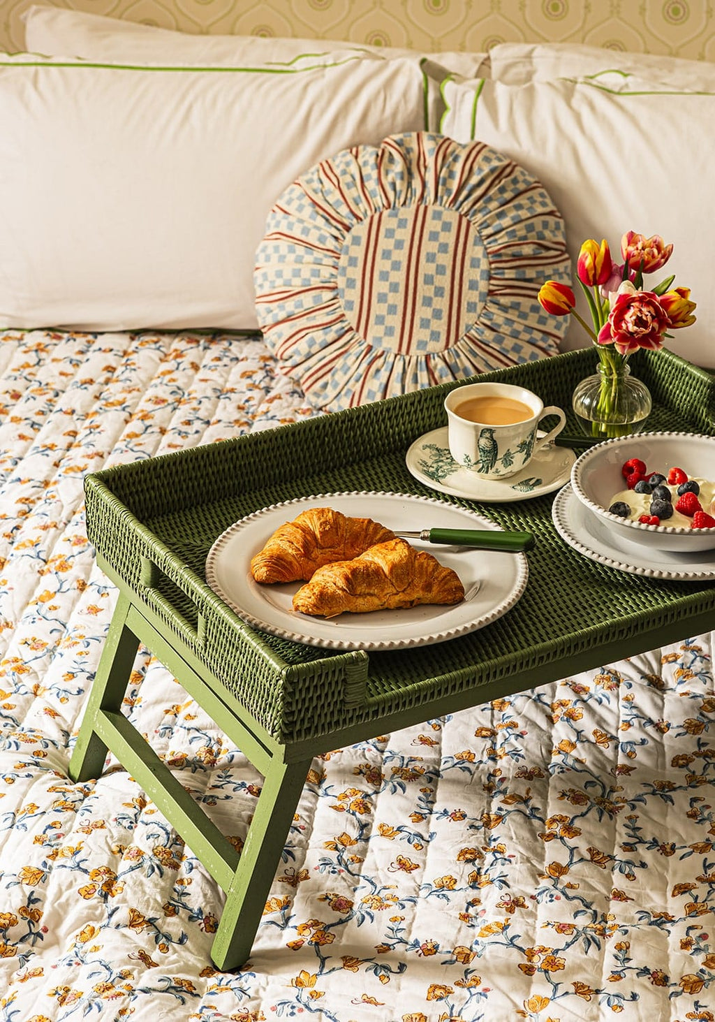 Rattan Breakfast Tray - Green