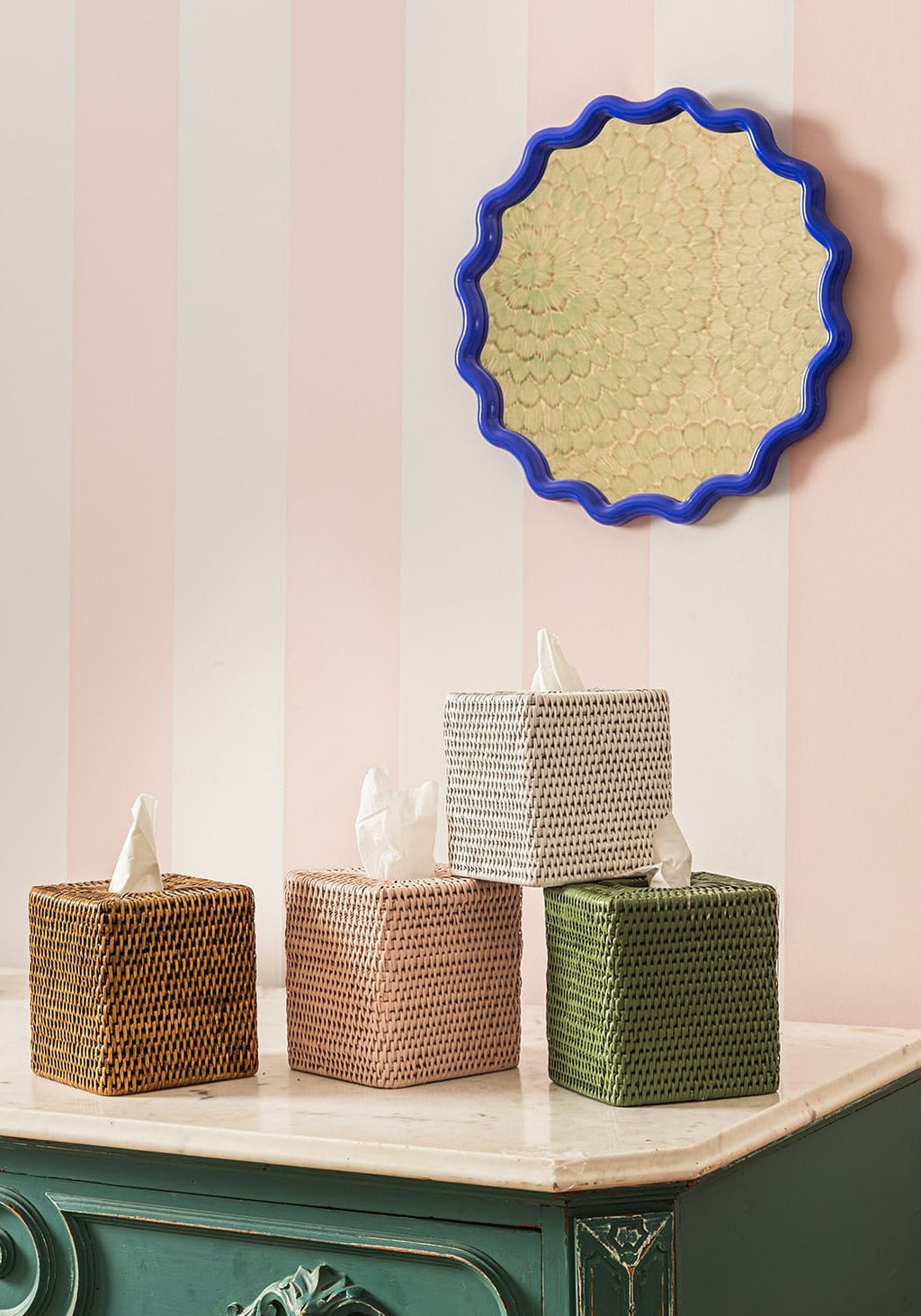 Rattan Tissue Box Cover - Green