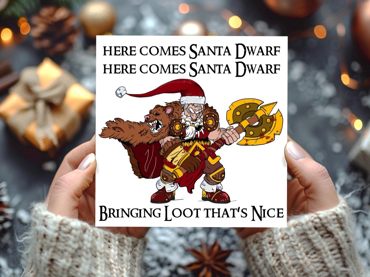 Here Comes Santa Claus Dwarf DnD Christmas Card