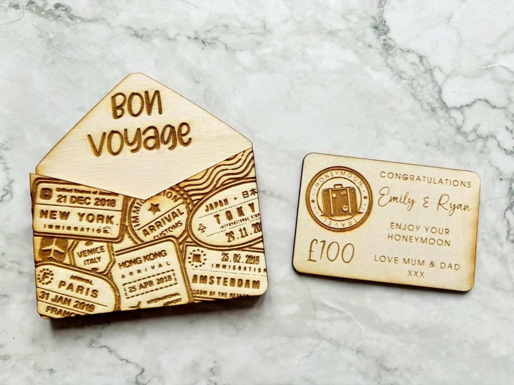 Personalised Bon Voyage Travel Envelope Gift Card Holder