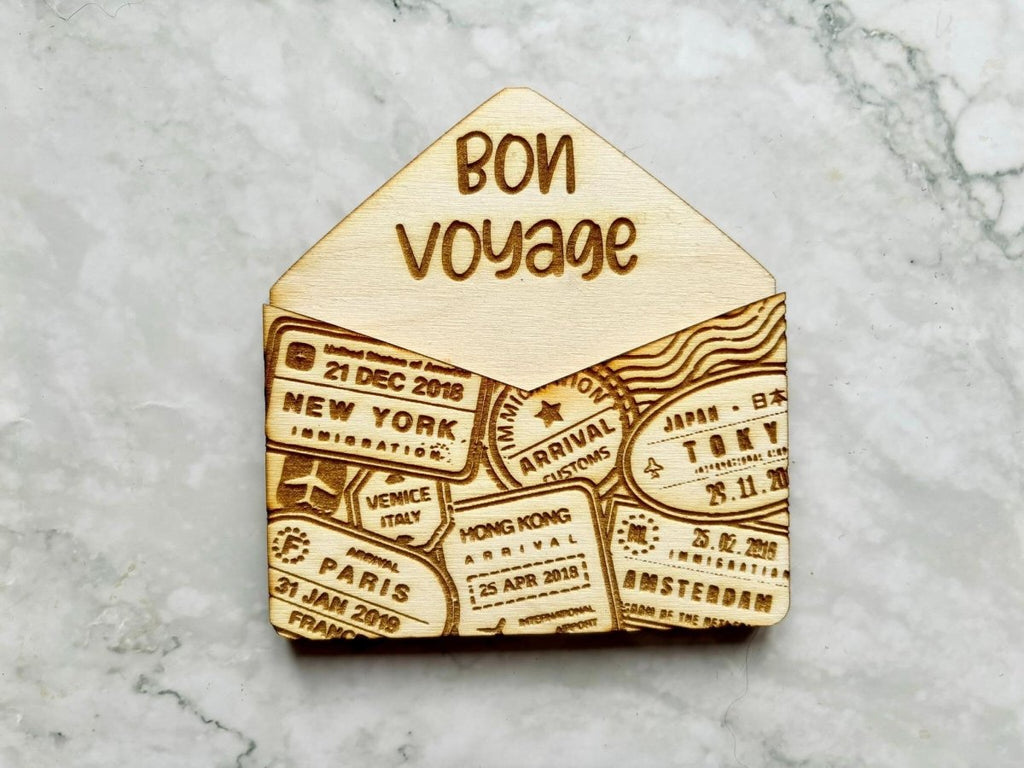 Personalised Bon Voyage Travel Envelope Gift Card Holder