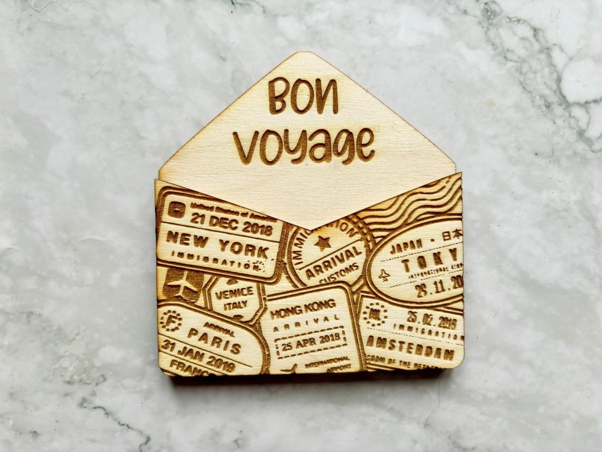Personalised Bon Voyage Travel Envelope Gift Card Holder