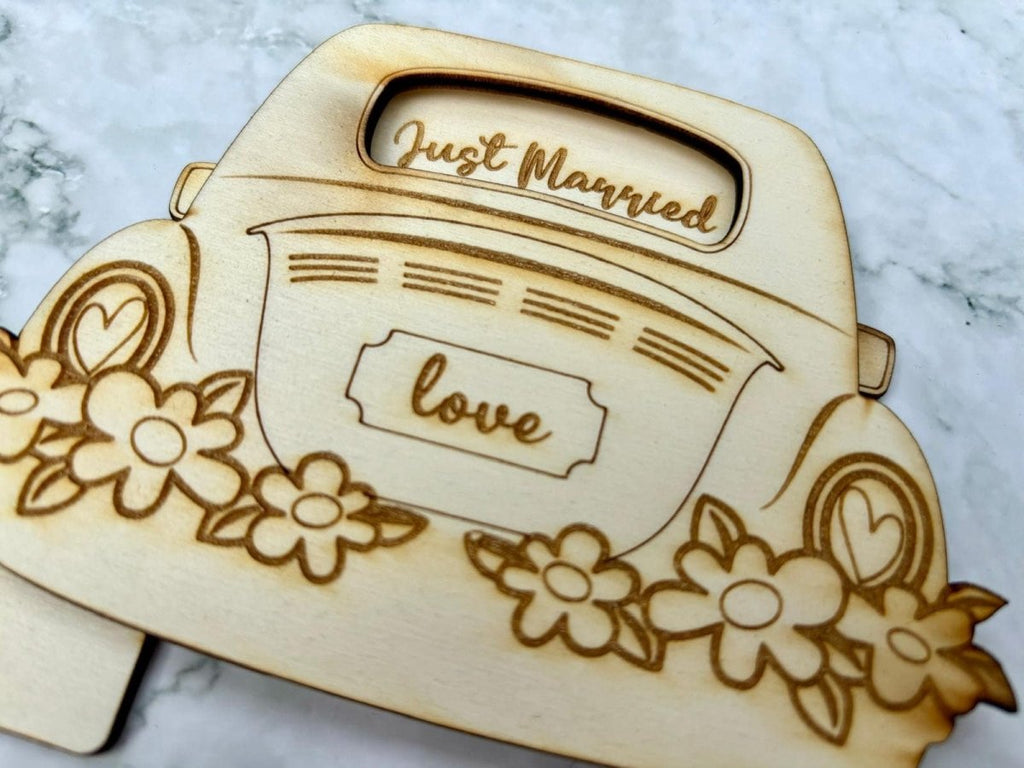 Personalised Wedding Car Gift Card Holder with Just Married Cut Out