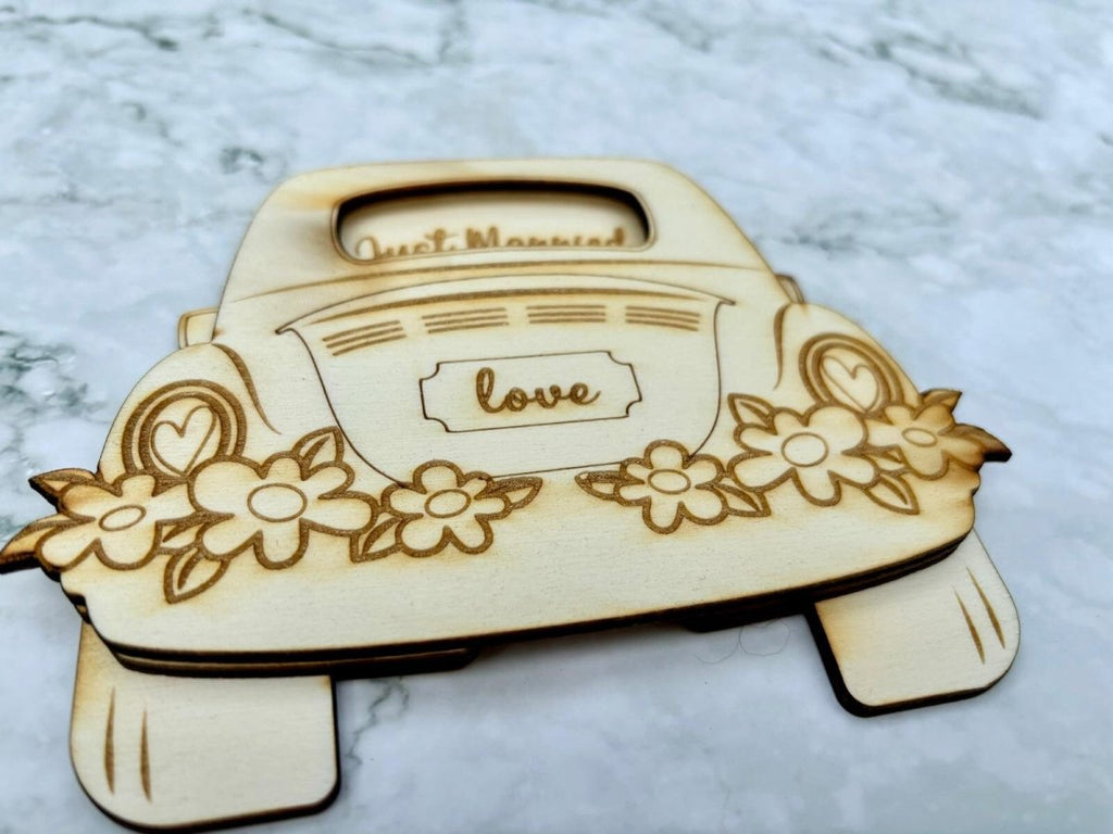 Personalised Wedding Car Gift Card Holder with Just Married Cut Out