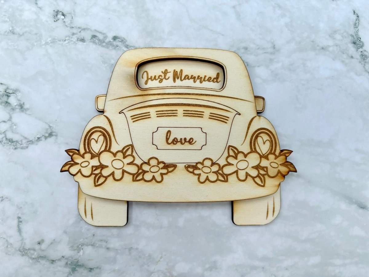 Personalised Wedding Car Gift Card Holder with Just Married Cut Out