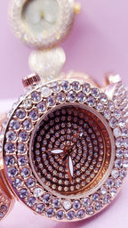 Crystal Encrusted Round Link Watch
