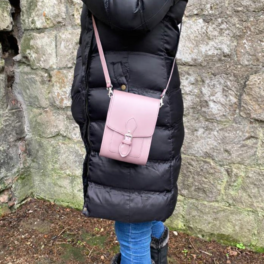 Handmade Leather Festival Phone Bag - Rose Quartz