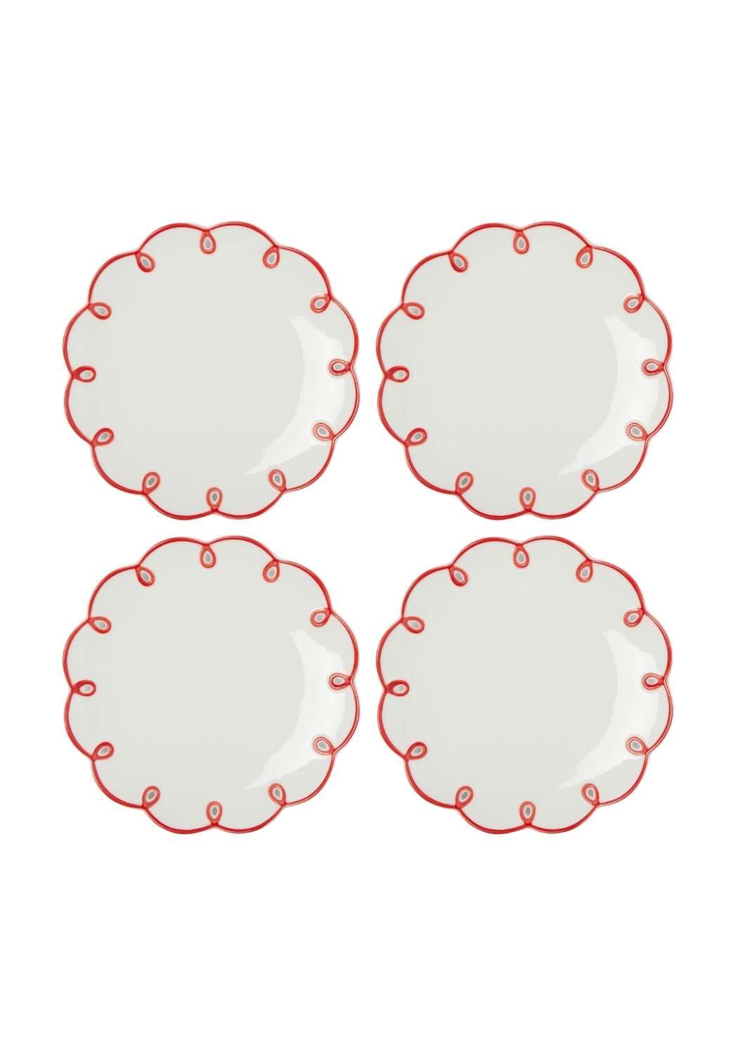 Rosy Red Scalloped Side Plates - Set of 4