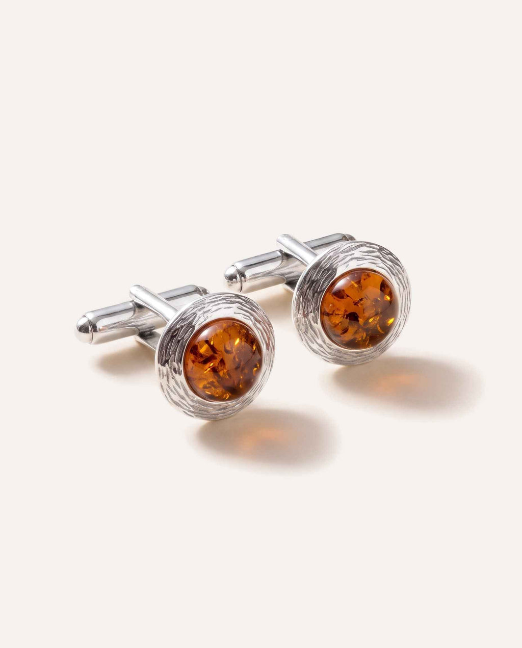 Round Textured Frame Amber Cufflinks