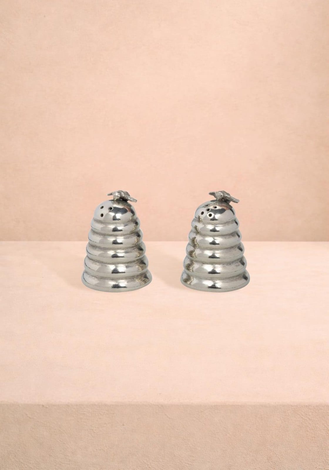 Pewter Bee on Top of Bee Hive Salt and Pepper Shaker