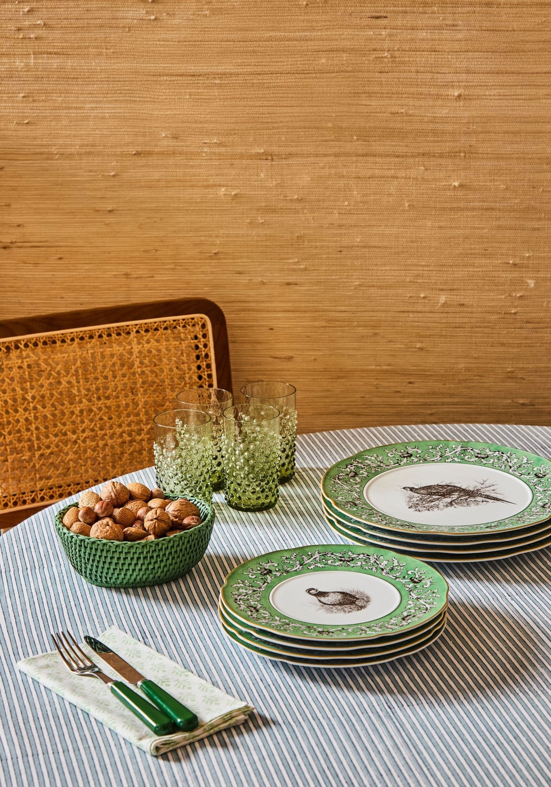 Mayfair Tray Hold All Rattan Basket in Green