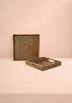 Pair of Square Rattan Trays in Classic Brown