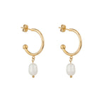 Slim Gold Pearl Hoops