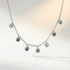 Silver Aqua Necklace with Barnacles and Rainbow Topaz
