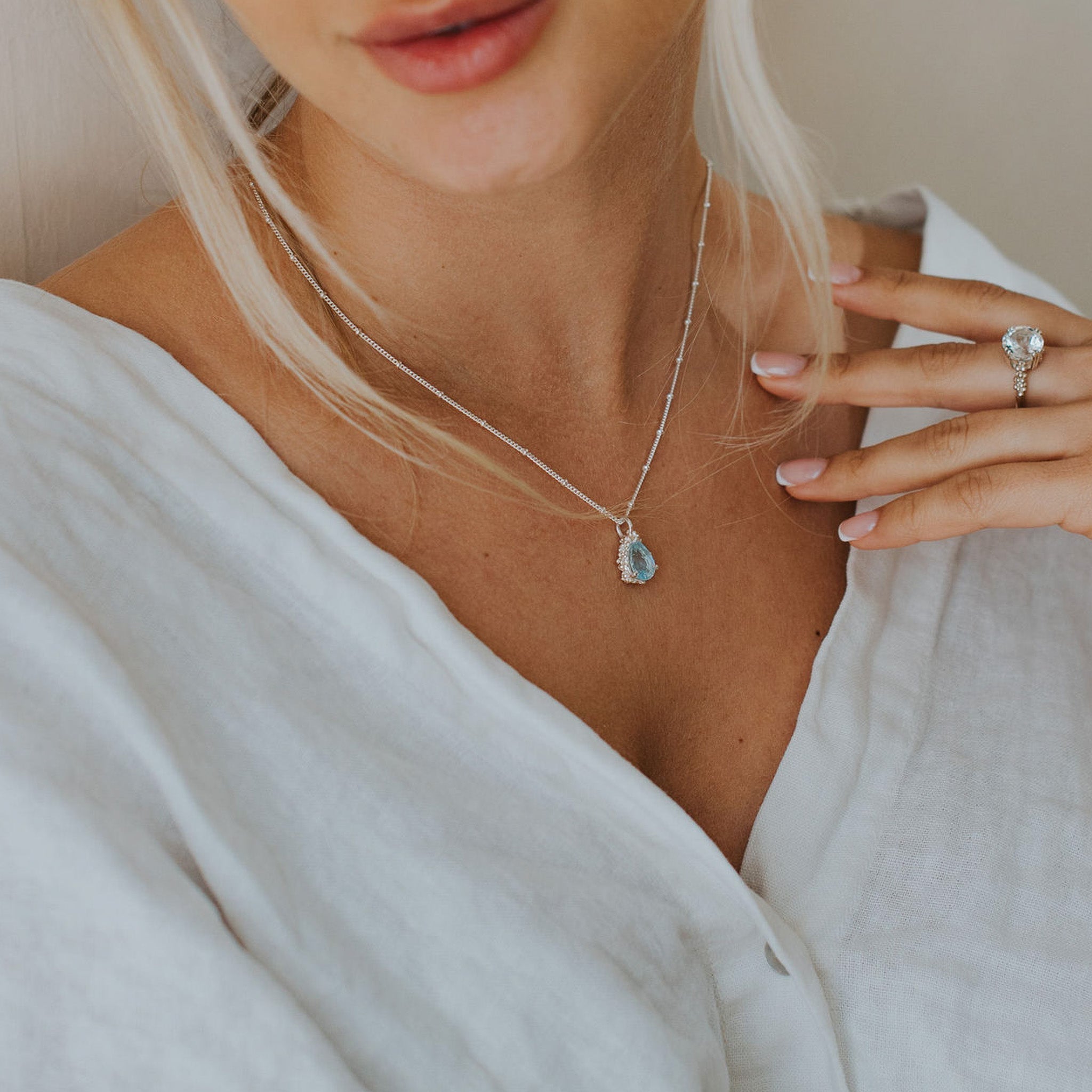Silver Blue Topaz Necklace - Aurelia