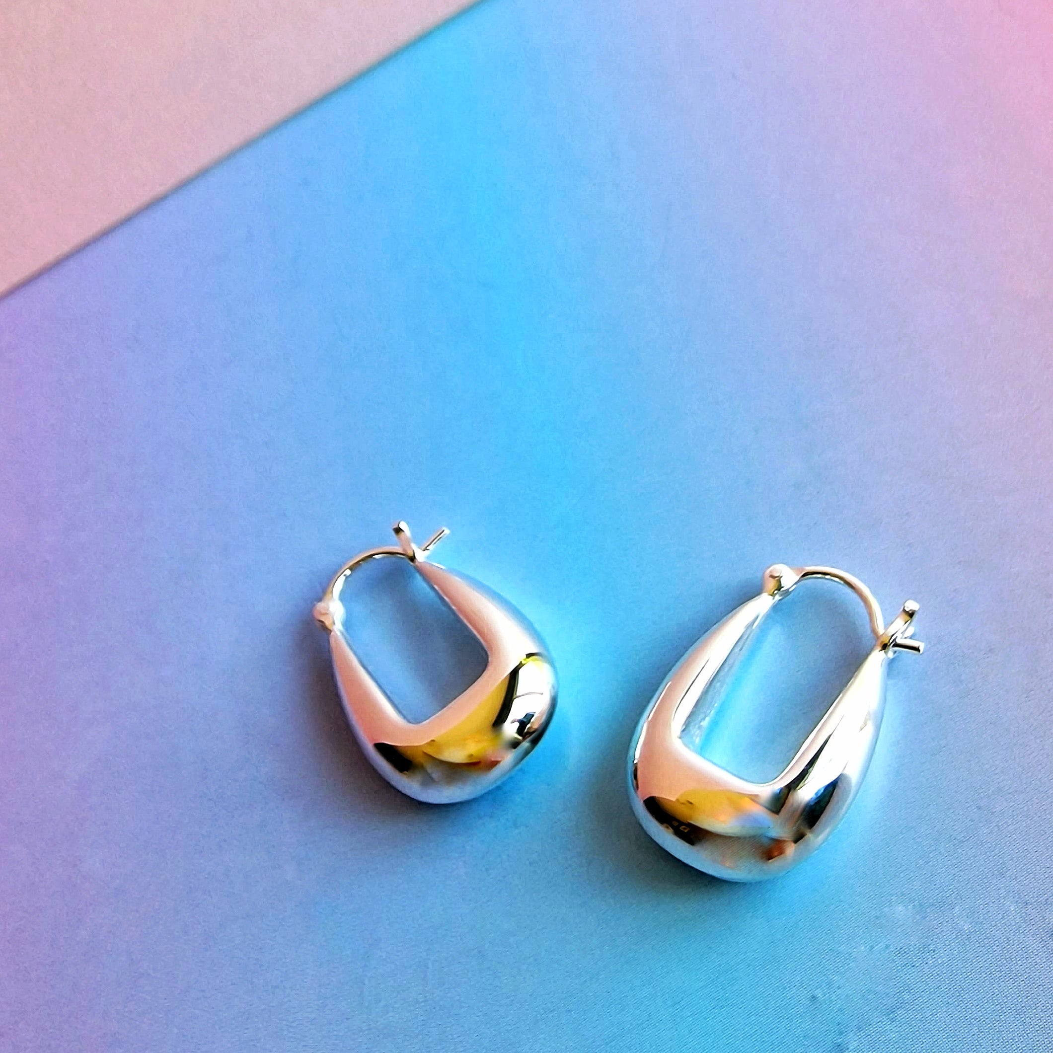 Silver Drop Saddle Hoop Earrings