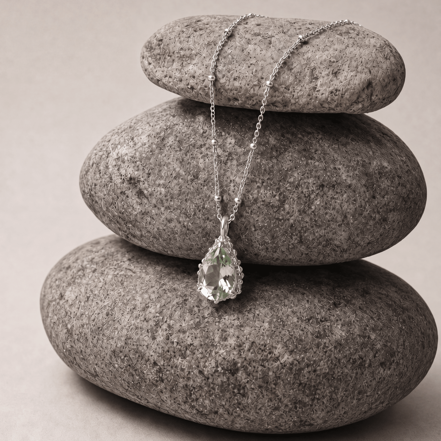 Silver Green Quartz Necklace - Alba
