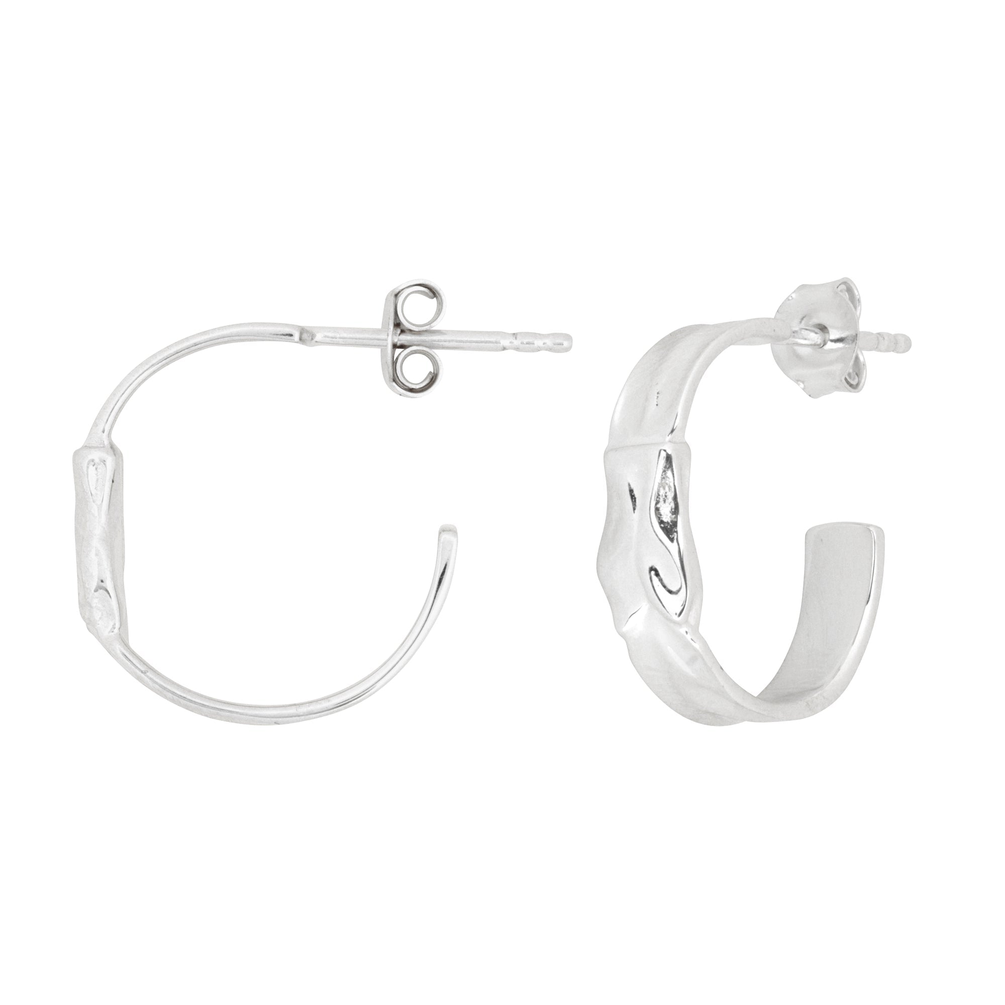 Silver Organic Crescent Hoop Earrings