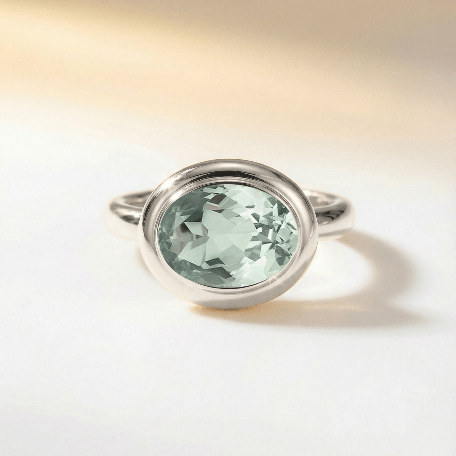 Silver Sea Green Quartz Gemstone Ring - Margo