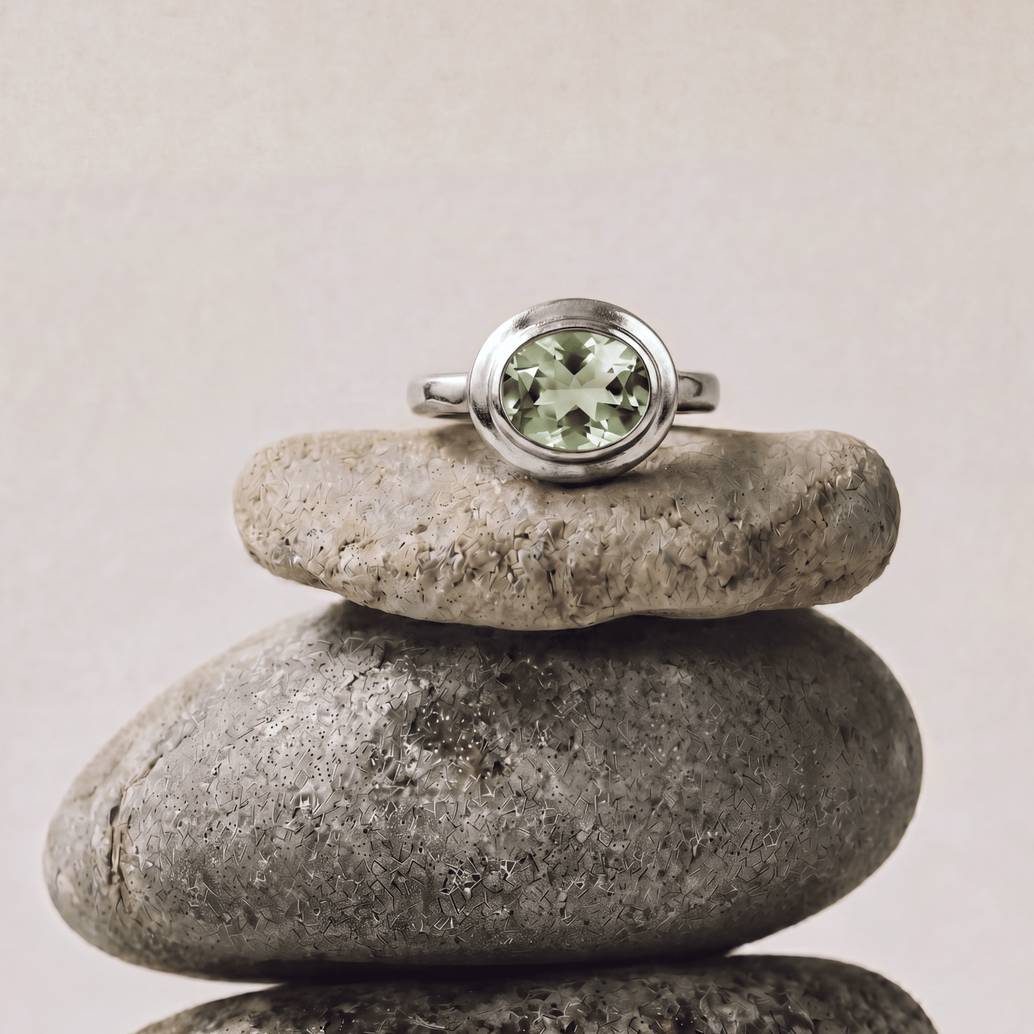 Silver Sea Green Quartz Gemstone Ring - Margo