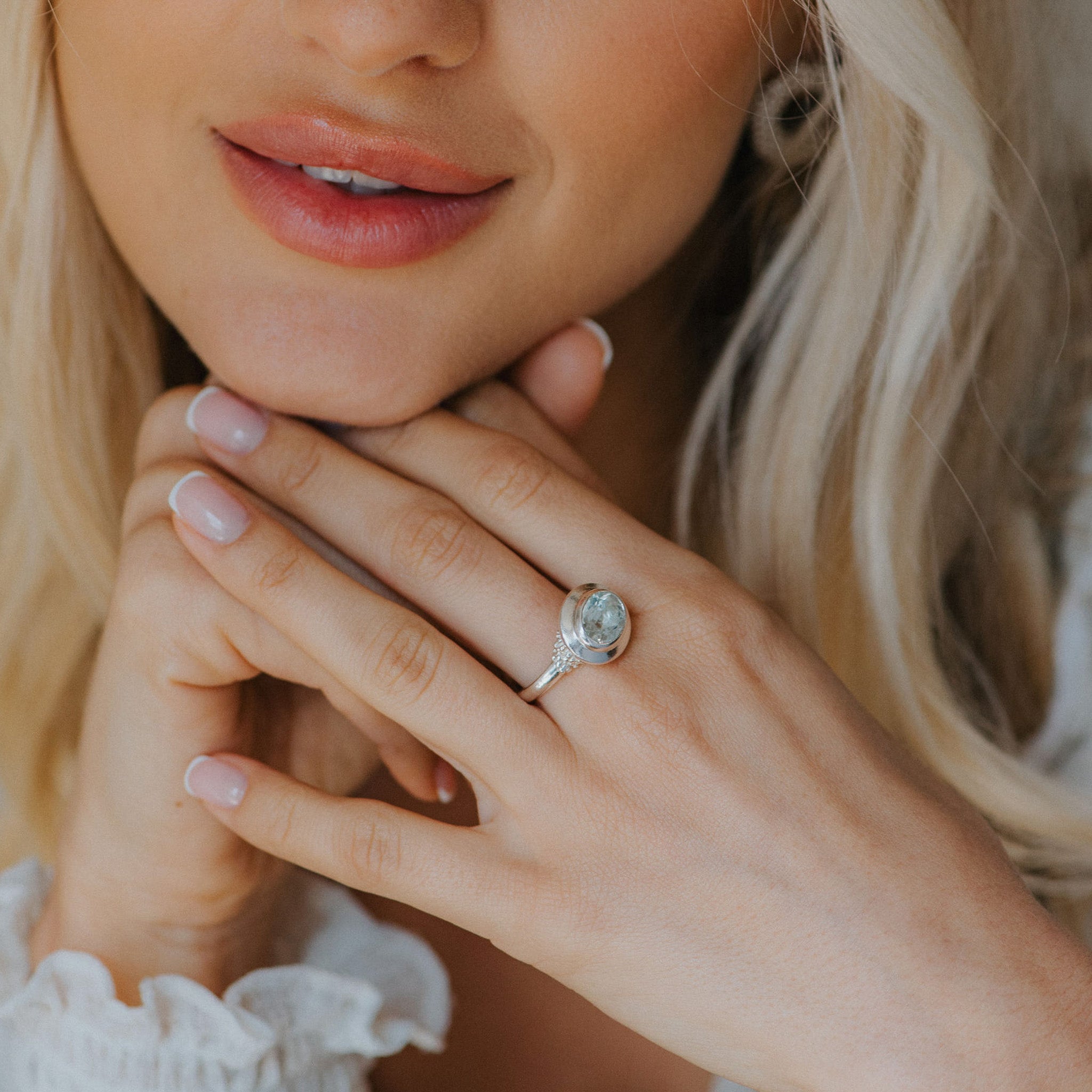 Silver Sea Green Quartz Gemstone Ring - Margo