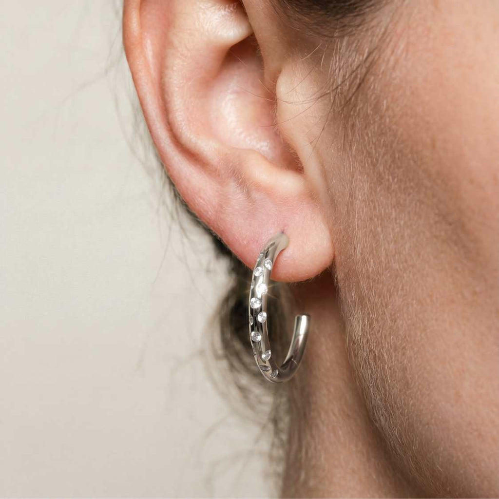Silver White Topaz Gemstones- Seren Hoops