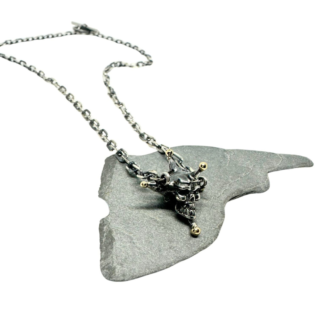 Punk Skull Necklace in Sterling Silver 925 & Brass Ball