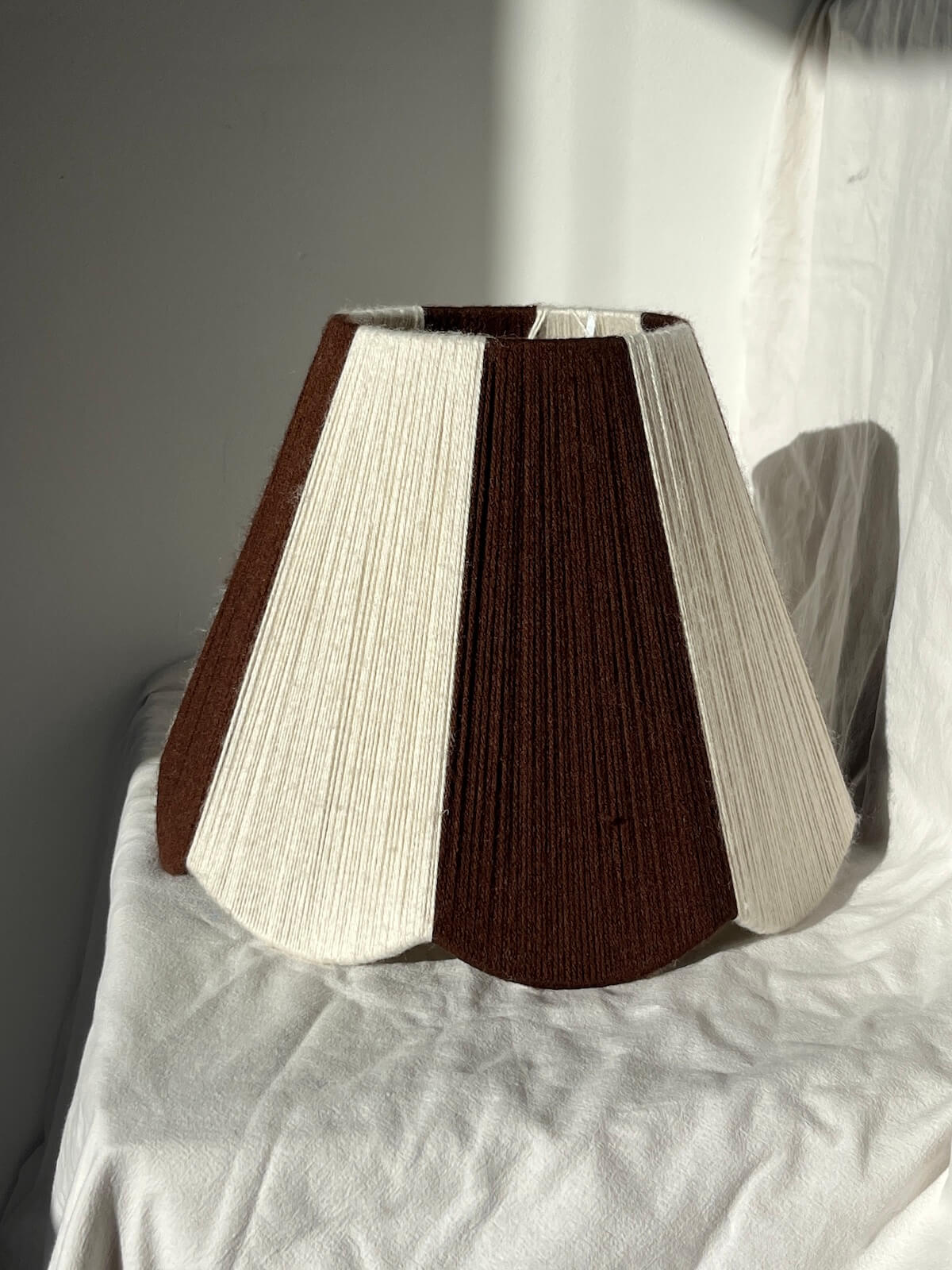 Cocoa and Ecru Scallop Yarn Lampshade