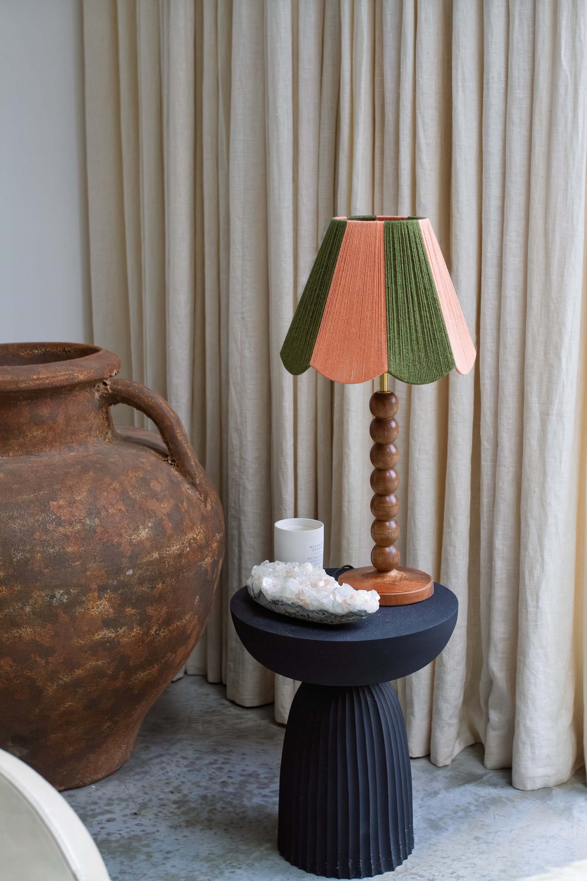 Olive & Plaster Pink Scallop Yarn Lampshade