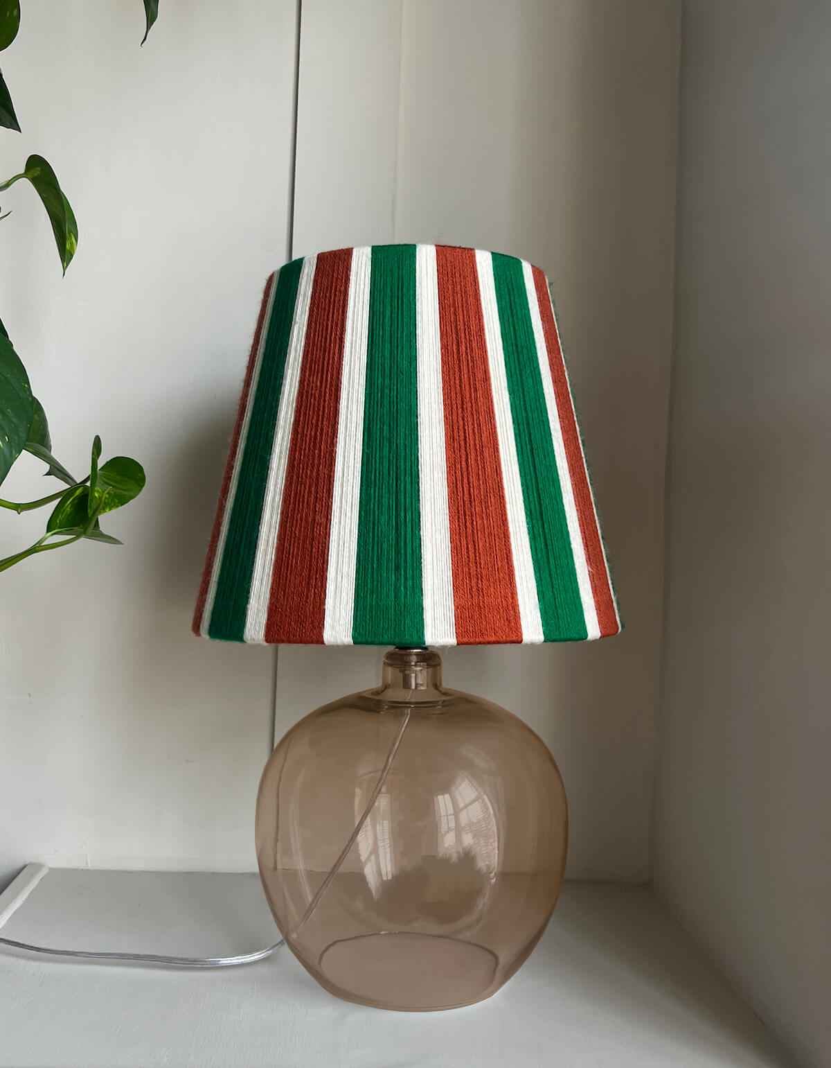Rust, Ecru & Jade Green Striped Yarn Drum Lampshade