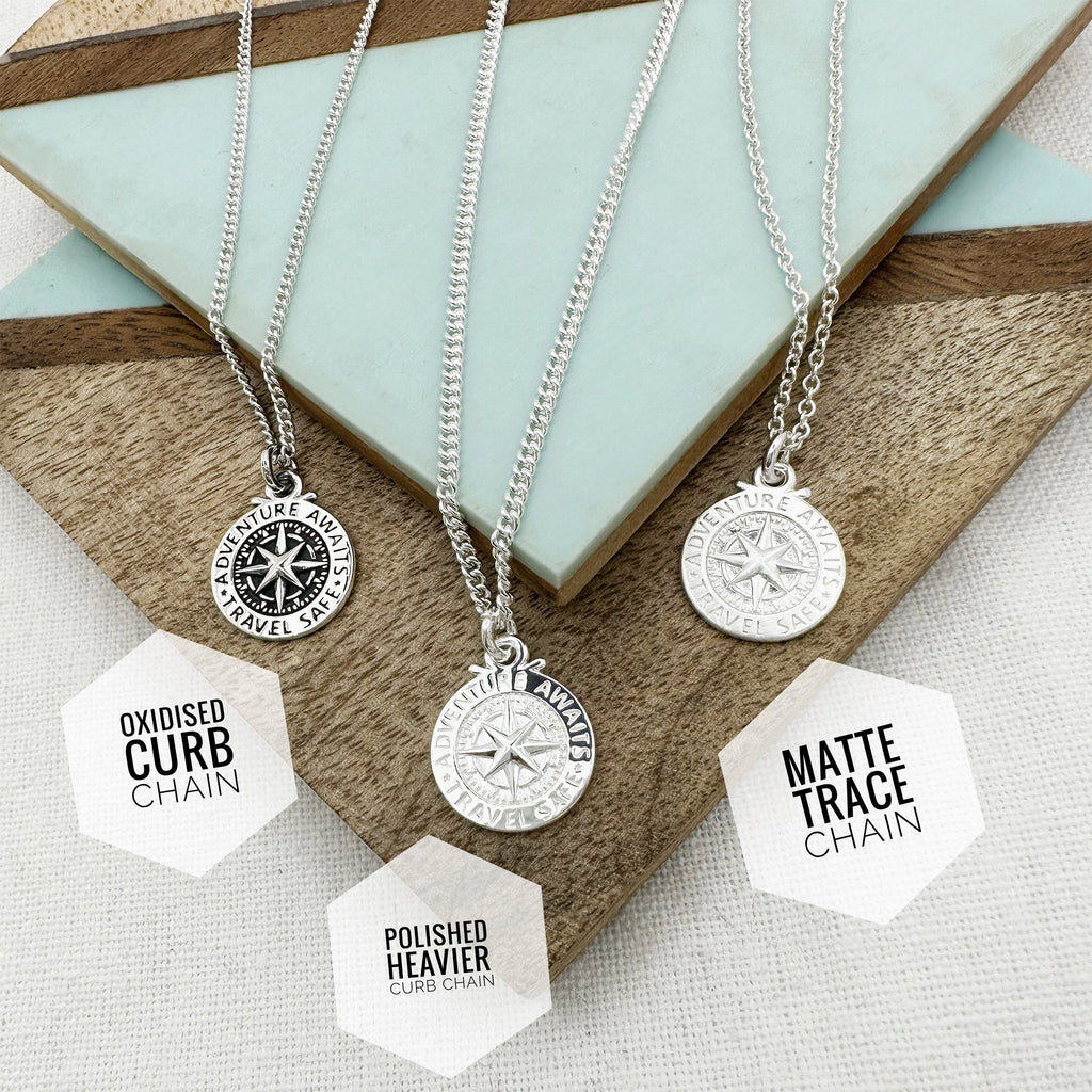 Travel Safe Compass St Christopher Small Silver Necklace