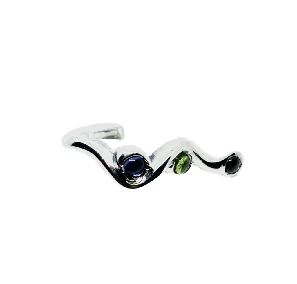 Snake Ring – Sterling Silver 925 with Mixed Cabochon Gemstones