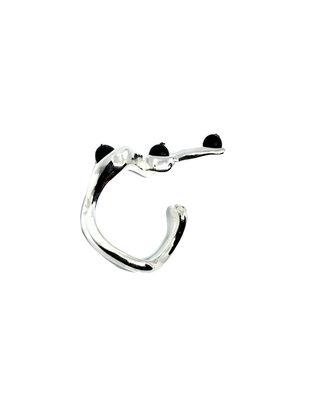 Snake Ring with Satin Onyx Beads – Sterling Silver 925 – One-of-a-Kind