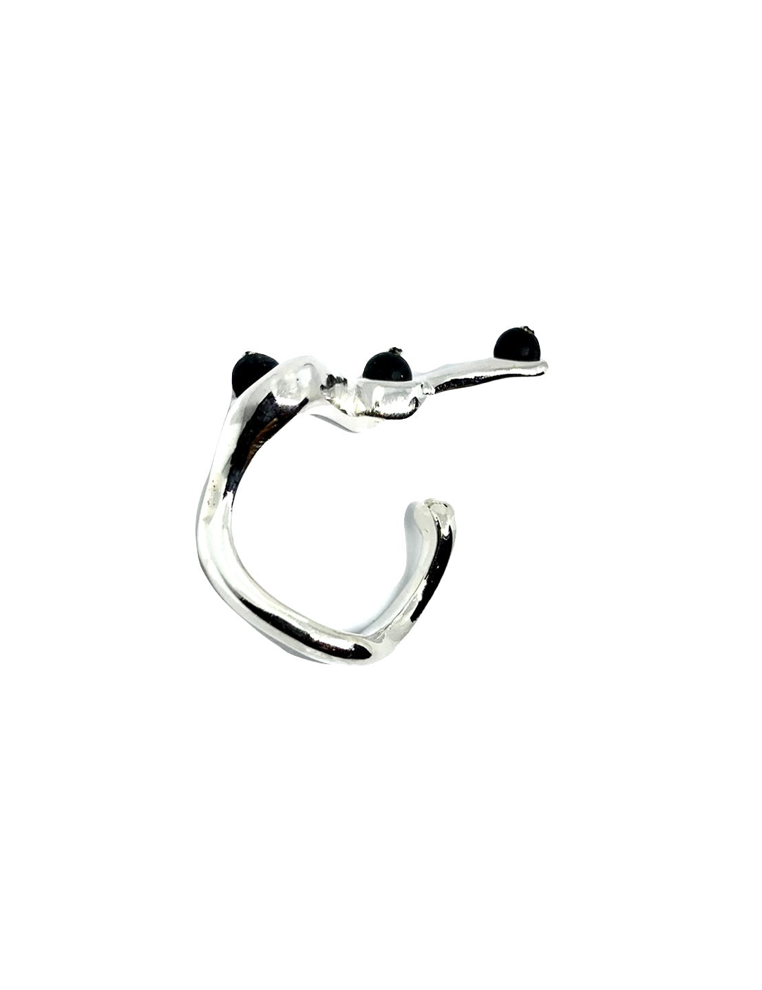 Snake Ring with Satin Onyx Beads – Sterling Silver 925 – One-of-a-Kind
