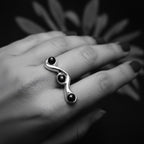Snake Ring with Satin Onyx Beads – Sterling Silver 925 – One-of-a-Kind