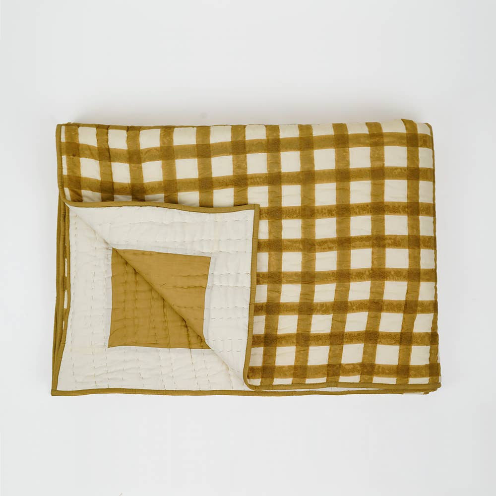 Soft Cotton Mustard Grid Quilt
