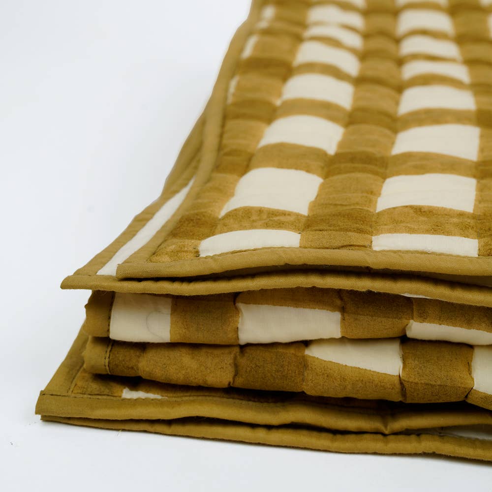 Soft Cotton Mustard Grid Quilt