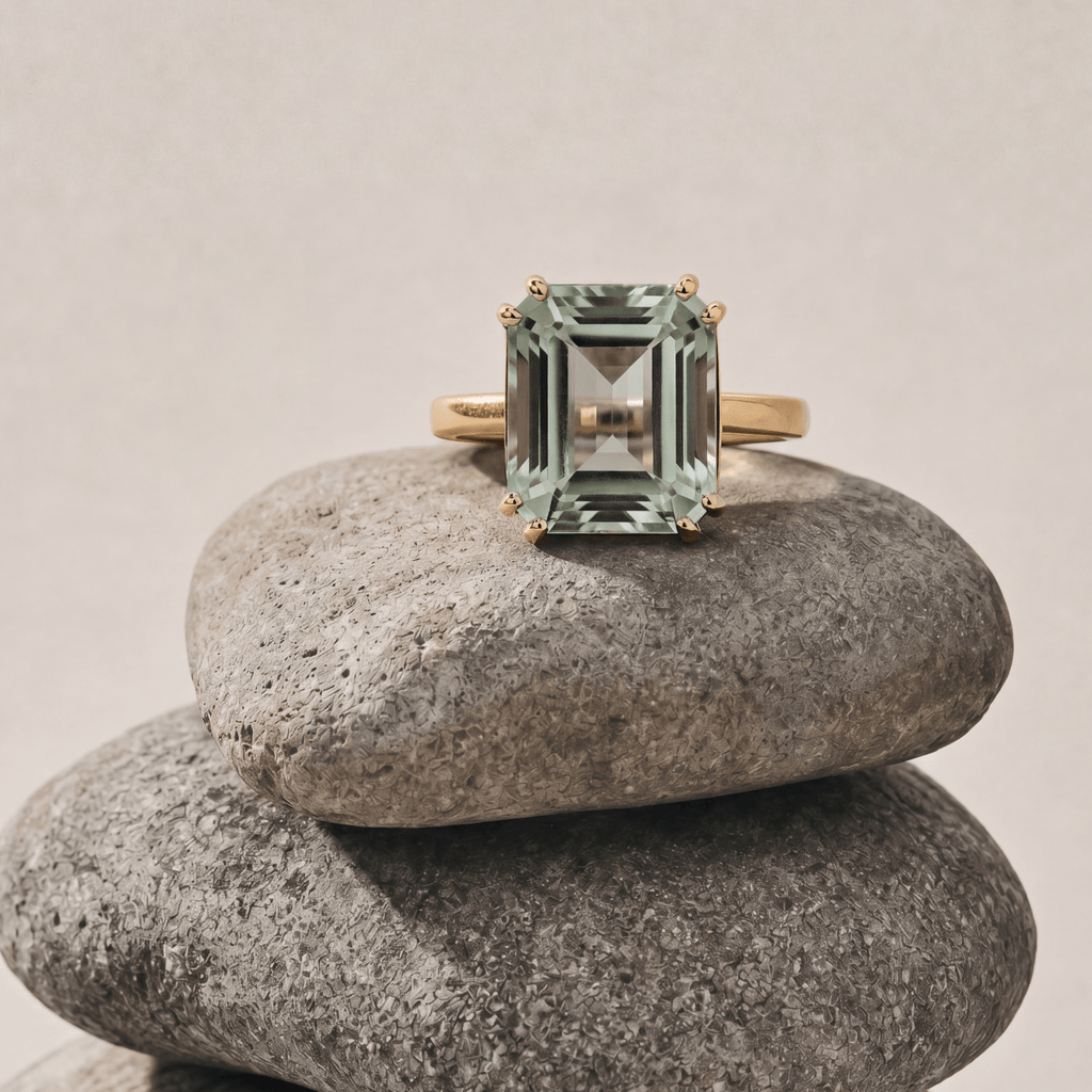 Gold or Silver Green Quartz Ring - Luna