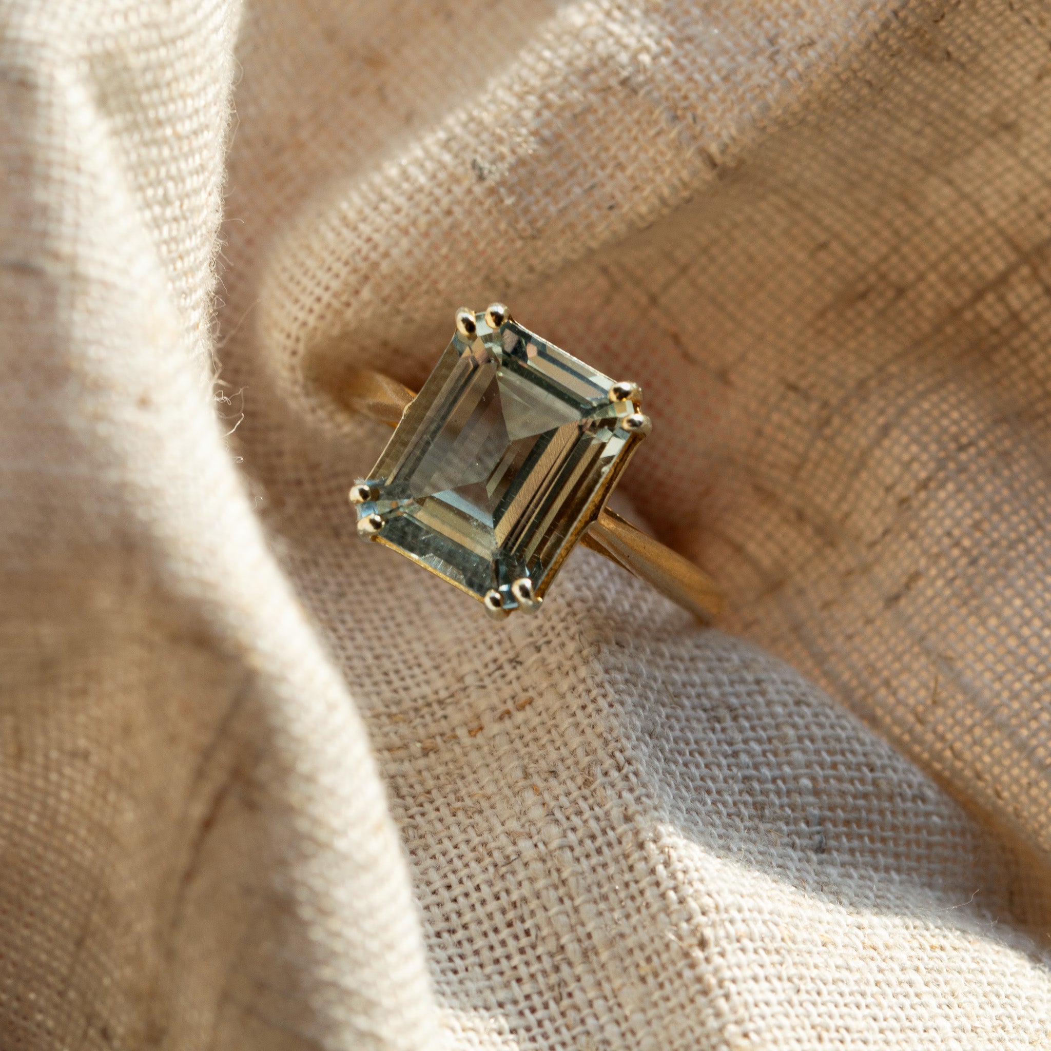 Gold or Silver Green Quartz Ring - Luna