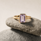 Tidewashed Amethyst Ring - Octagonal Amethyst & Hammered Band