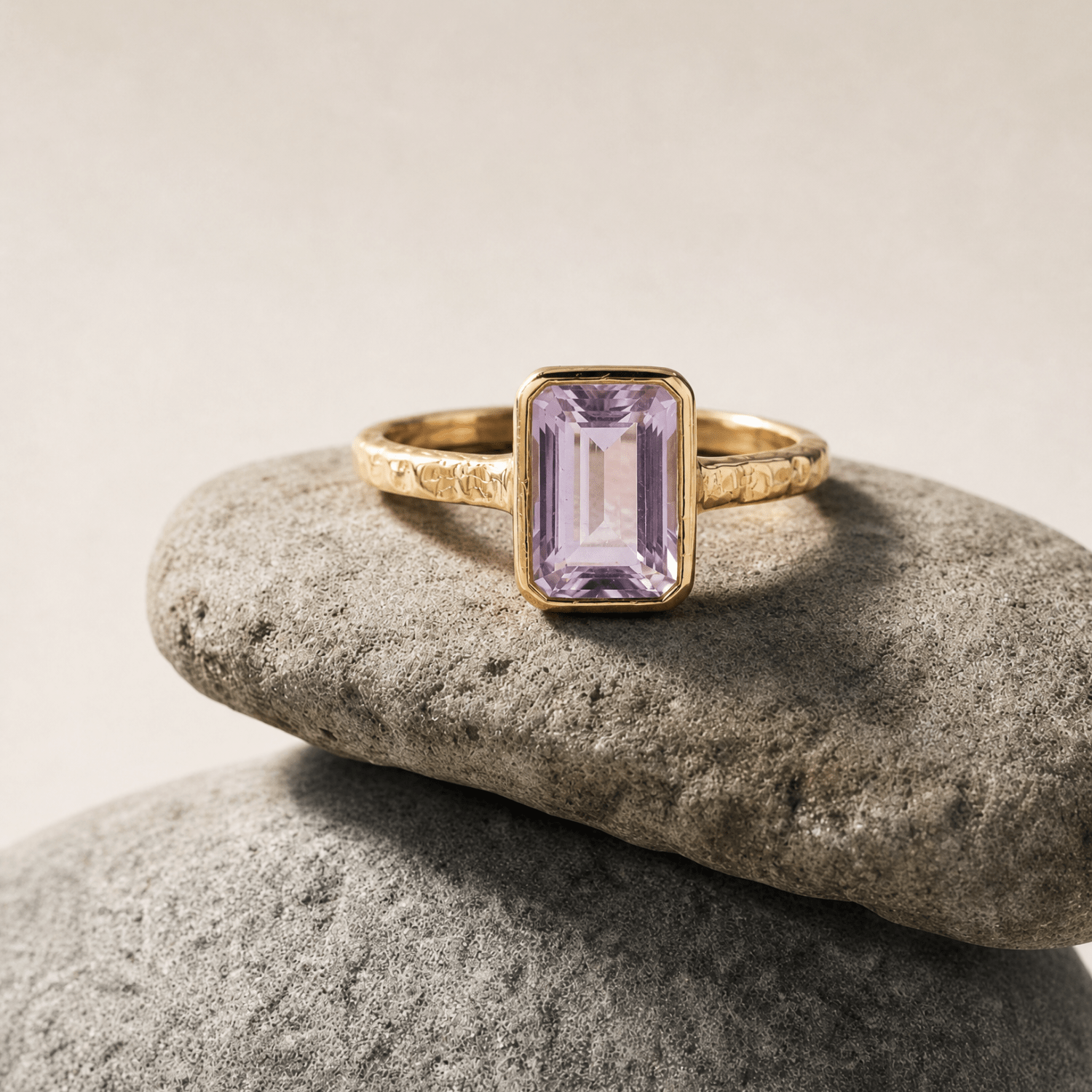 Tidewashed Amethyst Ring - Octagonal Amethyst & Hammered Band