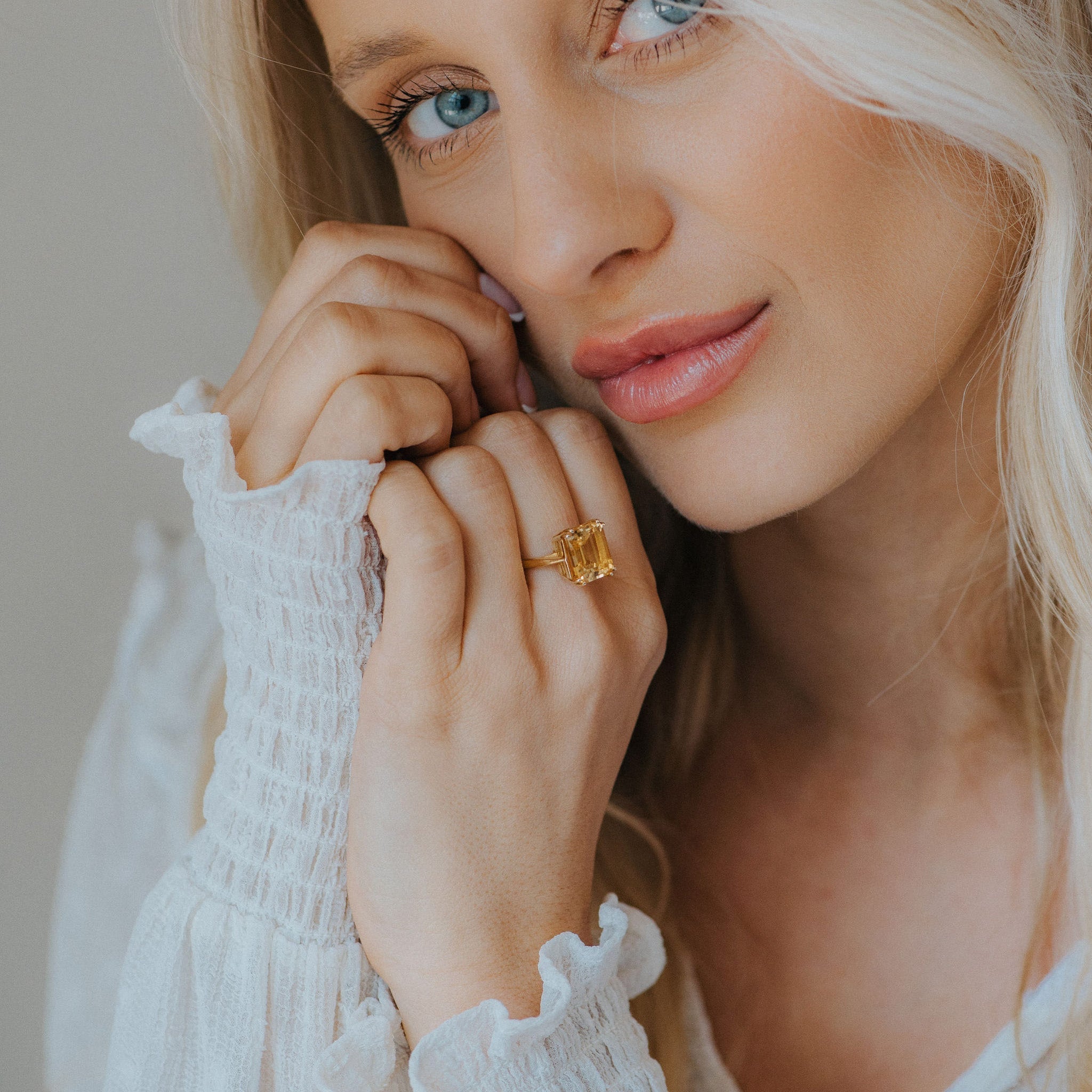 Gold or Silver Vintage Citrine Gemstone Ring - Isla