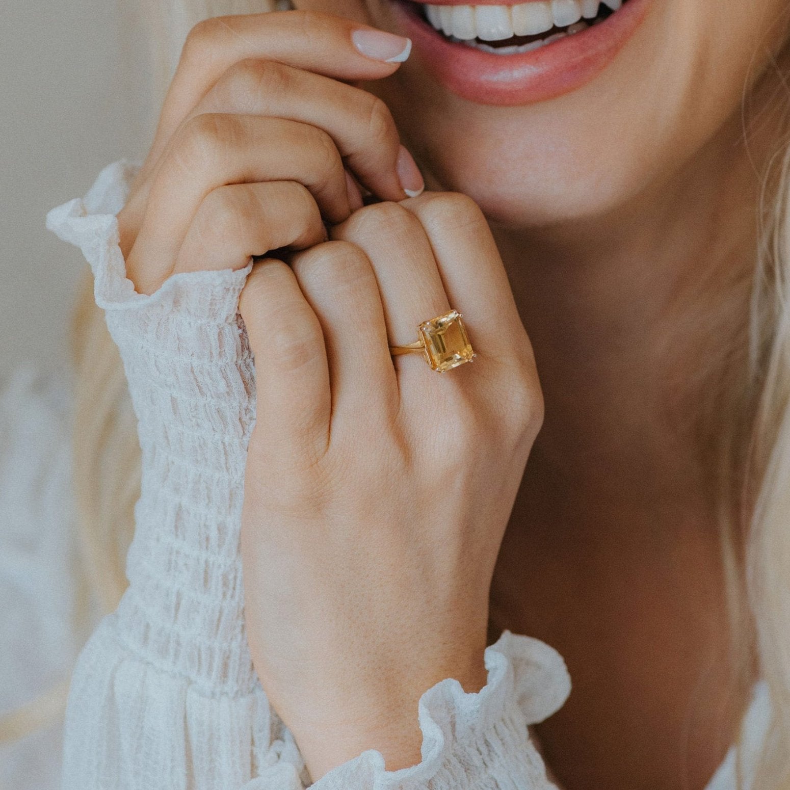 Gold or Silver Vintage Citrine Gemstone Ring - Isla