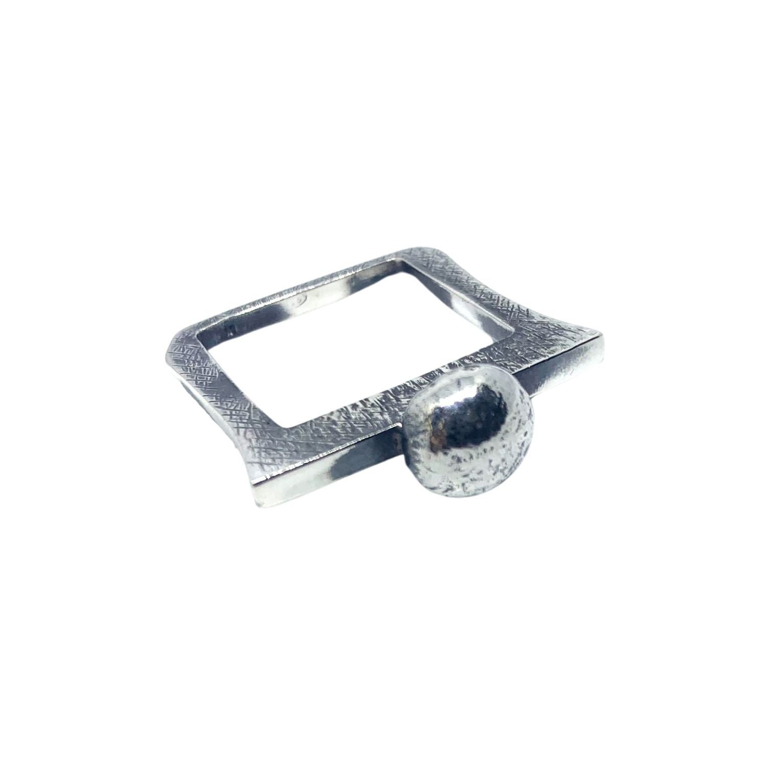 Square Pebble Ring – Oxide & Polish Finish- Recycled Sterling Silver- One Of A Kind